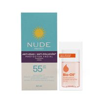 Promoción Nude Protector Solar Facial Antiedad Spf55 40ml + Aceite Bio Oil 25ml