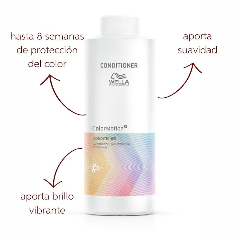 Botella-de-acondicionador-Wella-Professionals-ColorMotion--destacando-sus-beneficios--8-semanas-de-proteccion-del-color-suavidad-y-brillo-vibrante