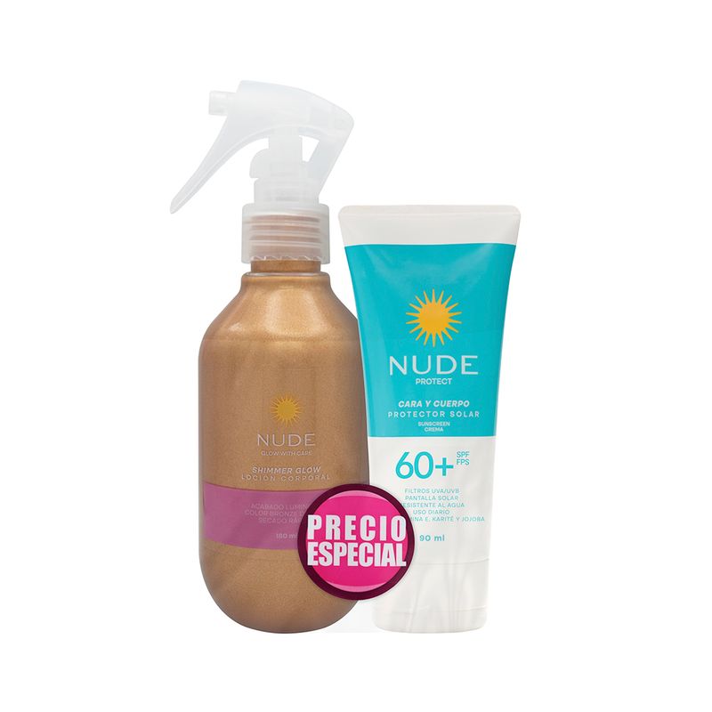 Oferta-Protector-Solar-Nude-Spf-60--90-Ml---Shimmer-Glow-180-Ml
